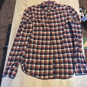 J. Crew Red and Blue Casual Button Down Shirt